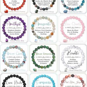 12PCS 8mm Natural Crystal Bracelets for Women Men Semi-Precious Gemstone Beaded